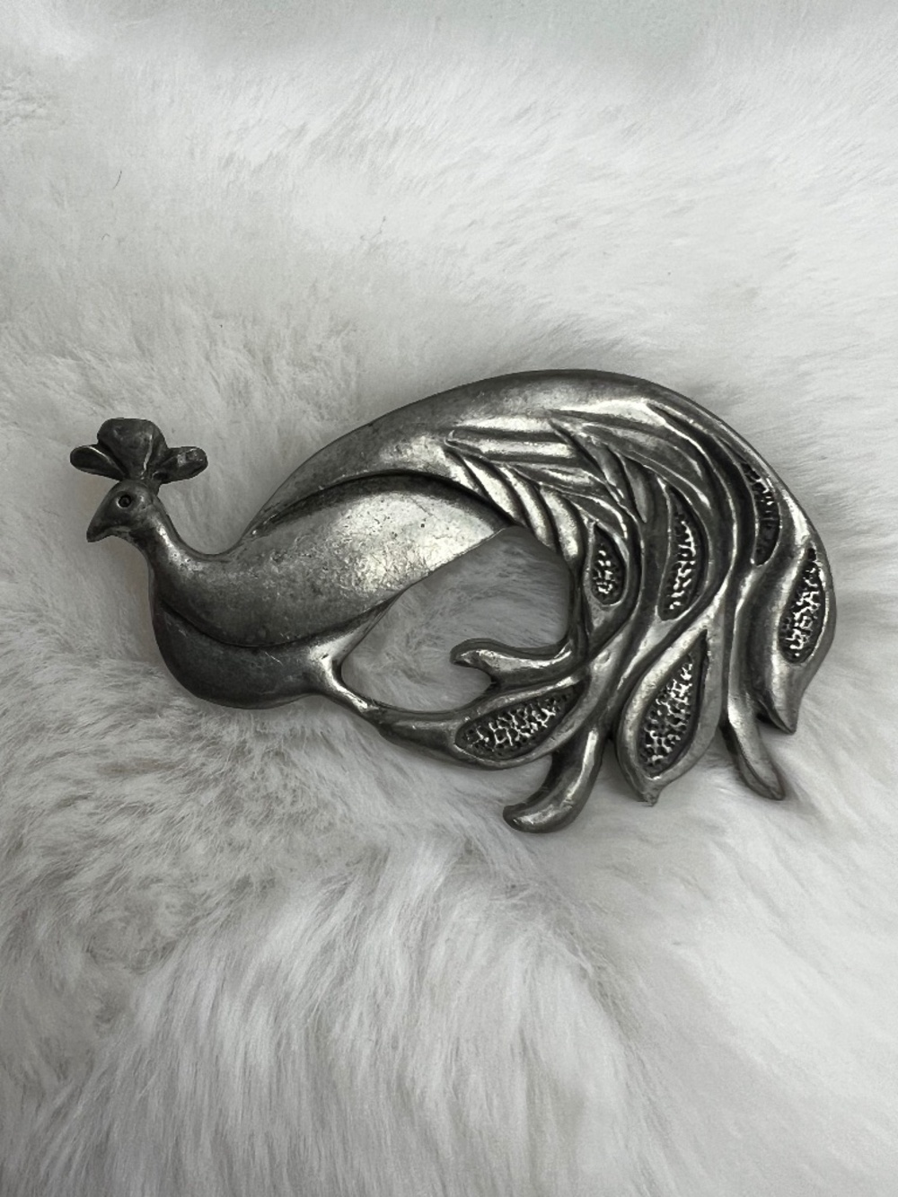 Vintage Seagull Canada Pewter Peacock Brooch